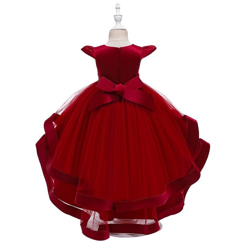 HIHCBF Little Big Girls Flower High Low Tulle Dress Princess Wedding Pageant Birthday Party Formal Evening Dance Ball Gown Deep Red 3-4T - Image 4